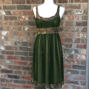 🧚🏼‍♀️✨Clearance Sale!✨ Adrianna Papell Green Silk Gold Sequin Dress